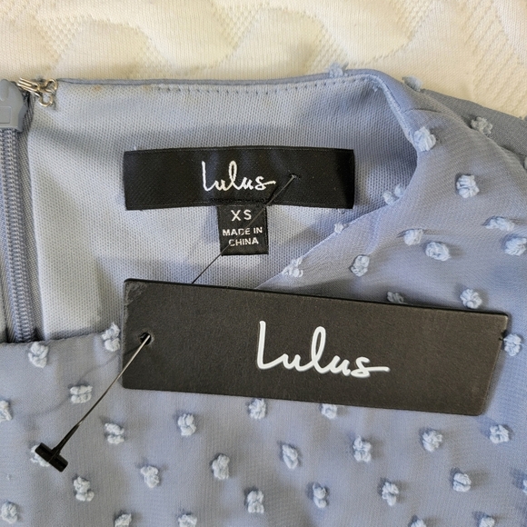 NWT Lulus Much Love Light Blue Swiss Dot Long Sleeve Tie Front Mini Dress XS - Picture 9 of 12